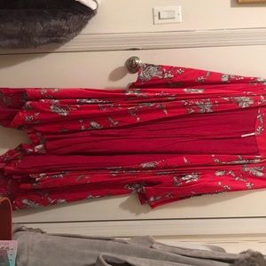 Free People Red Floral Kimono Jacket
